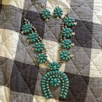 Western Turquoise Squash Blossom Earring And Necklace Set Blue Photo 0