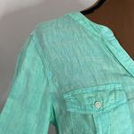 Talbots linen band collar popover cross dye bright green and yellow shirt size M Photo 6