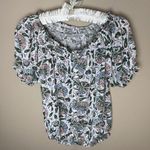 Lucky Brand  Peasant Top Womens Small White Floral SS Shirt Blouse Boho Hippie Photo 0
