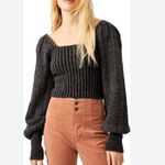 Free People NWT Katie Mix Stitch Square Neck Sweater Medium, BLACK COMBO Photo 5