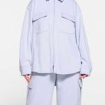 SKIMS  Cotton Fleece zip up shirt jacket size Small NWT color Periwinkle Photo 0