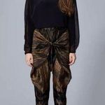 Anthropologie Tryb Silk Knot Front Drop Crotch Harem Pants Size XS Gold Black Photo 0