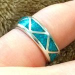 Sterling Silver VTG  Southwest Crushed Turquoise Inlay Ring Photo 4