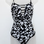 Maaji  Womens Swimsuit Sz M Black White‎ Reversible One Piece Cow Print Western Photo 0