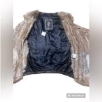My Tribe Black Leather & Brown Knitted Rabbit Fur Waterfall Vest Size Small Photo 3
