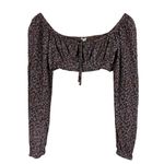 Garage Ava Tie Front Micro Long Sleeve Top Womens XS Brown Floral Cut Out Boho Photo 3