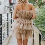 Mable tulle ruffle strapless elegant taupe mini dress women Size Large Photo 12