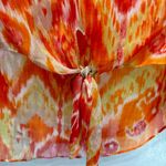 Chico's Chico’s Summer Ikat in Watermelon Fizz Sheer Knot Front Top Sequins & Buttons Photo 10