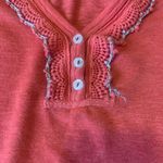 Free People  Top Medium Coral Crochet and Embroidered Accents Blouse Long Sleeve Photo 5
