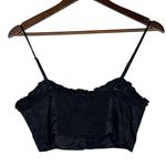 ZARA  Ruffled Satin Crop Top Adjustable Straps Front Buttons Smocked Back M Black Photo 11