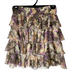 Diane Von Furstenberg  Skirt Women 2 Brown Silk Snakeskin Sequins‎ Tiered Mini Photo 0