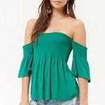 Ambiance Apparel Boutique Smocked Green off the Shoulder Top Photo 0