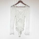 Free People Sheer White Lace Sequin Beaded Bodysuit XS Embroidered Boho Festival Photo 3