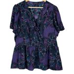 Lane Bryant  Blouse Womens 18 Purple Floral Ruffle Peplum V-Neck Boho Whimsigoth Photo 0