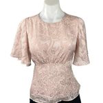 EXPRESS Pink Floral Cinched Waist Flutter Sleeve Keyhole Back Peplum Blouse Sz M Photo 0