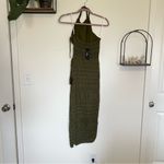 Lulus NWT Blissful Strolls Olive Green Crochet Faux-Wrap Halter Midi Dress Small Photo 1