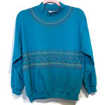 Vintage Belvedere Teal Patterned 90s Artsy Sweatshirt Size Medium Blue Photo 0