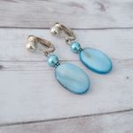 Vintage Clip On Earrings Light Blue Dangle Earrings Photo 2