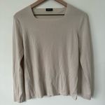 Akris  100% Wool Square Neck Long Sleeve Light Sweater Beige Size 14 Photo 0