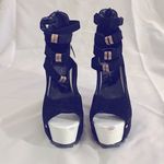 Black and white vegan leather platform open toe shoes. Size 6.5 Photo 2
