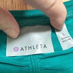Athleta  | Blue Green Thin Stripe Quarter Zip Ruched Sleeve Performance Top, L Photo 3