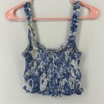 Olivaceous  Floral Print Smocked Cropped Top Size M Blue White Photo 5