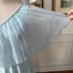 Vintage 70s Baby Blue Pearl Caplet Formal Dress Gown XS Photo 4