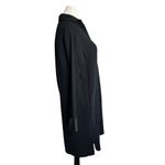 Vince Collared Long Sleeve Relaxed Shirt Dress Faux Leather Trim Black Small Photo 3