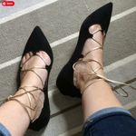 J.Crew Suede Lace Up Flats Black and Gold Size 8 Pointed Toe Gladiator Ballet Photo 1