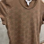 Aeropostale Y2K Vintage Brown Fitted Cap Sleeve Baby Tee Heart Print Large L Photo 1