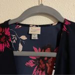 A New Day  Blue Navy Pink Floral Long Sleeve V Neck Mock Wrap Long Sleeve Small Photo 4