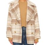Free People Highlands Wool Plaid Double Breasted Peacoat Brown Size XL Oversized Photo 0
