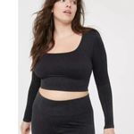 Aerie Offline by Black Ribbed Crop Medium Fitted Long Sleeve Contemporary Boho Photo 0