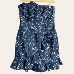 Keepsake The Label Navy Blue Floral Ruffle Strapless Mini Dress Size 6 Photo 3