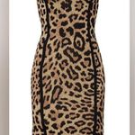 Great Jones  Leopard Knit Sheath Midi Dress Ruffle Hem Mermaid Tan Black size L Photo 4