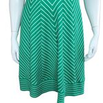 Robbie Bee Womens XS Green White Chevron Short Sleeve A-Line Midi Dress Spring Photo 2