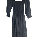 Free People  Perfect Storm Midi Dress Size XS Black Eyelet Puff Sleeves Photo 3