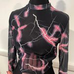 Black and pink lightning print mesh top. avidlove size small Photo 1