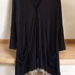 LOGO navy‎ Blue lace trim tunic cardigan top Button Up Asymmetrical Women’s M Size M Photo 0