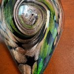 Green Brown Murano Style Glass Teardrop Pendant Necklace‎ Black Ribbon Cord Boho Photo 2