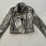 ZARA TrF Outwear Silver Metallic Women's Moto Jacket Size Small Photo 0