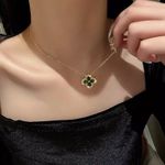 Women Luxury Stainless Steel Green Crystal Necklace Gold Photo 3