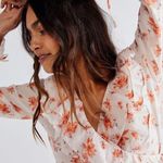 Free People MEDIUM Amanda Ruffle Floral Top Wrap Blouse Boho Ivory Photo 10