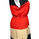 Maurice's Womens Blouson Dress Striped Knee Length Short Sleeve Red Black Tan XL Photo 1