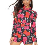 Pretty Little Thing High Neck Romper - Black Floral - 2 Photo 1
