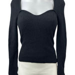 Caara Women's Black Ribbed Knit Sweetheart Long Sleeve Blouse Sweater Top Size S Photo 0