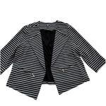Roz & Ali  Blazer Womans Black White Stripe Open Front 3/4 Sleeve Jacket Size 1X Photo 6