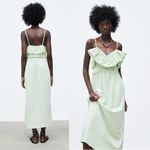 ZARA NWT LIME GREEN VOLUMINOUS LONG MIDI / MAXI DRESS EYELET WORK MEDIUM Photo 1