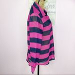 Banana Republic  Sheer Rugby Stripe Button Front Shirt Small Pink Black Photo 3