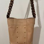 Handmade Tan Leather Bucket Bag | Shoulder or Crossbody with Acrylic Chain Strap Photo 4